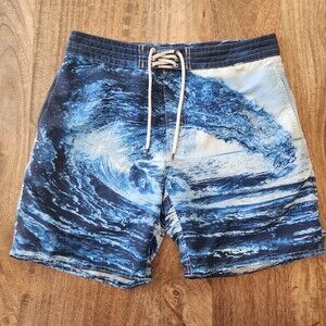 Polo Ralph Lauren Board Shorts Mens 32 Blue Ocean Wave Print Swim Trunks Surf